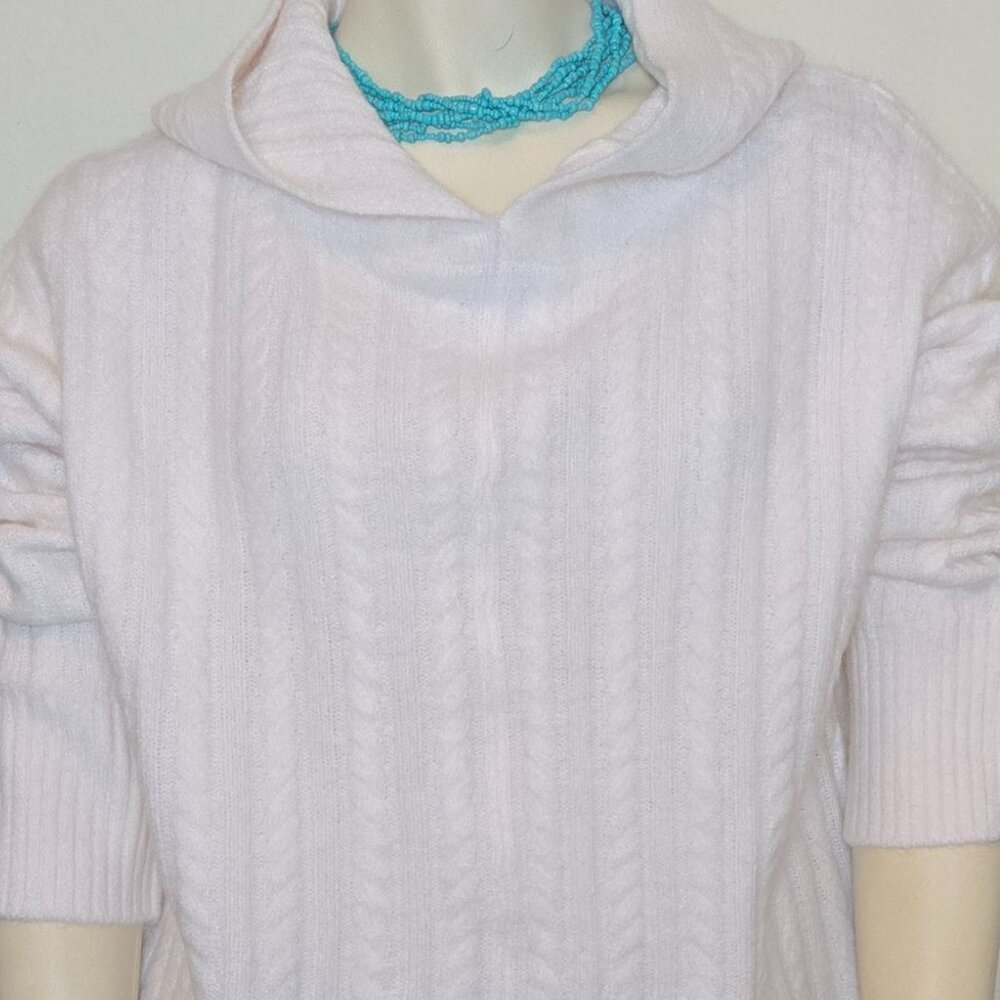 Republic White Cable Knit Hoodie Sweater Medium Cozy Minimalist